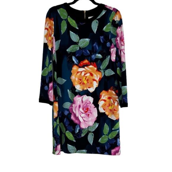 Eliza J Floral Boho 3/4 Sleeve Midi Dress Professional Career Zip Size 8 Petite - Picture 1 of 9